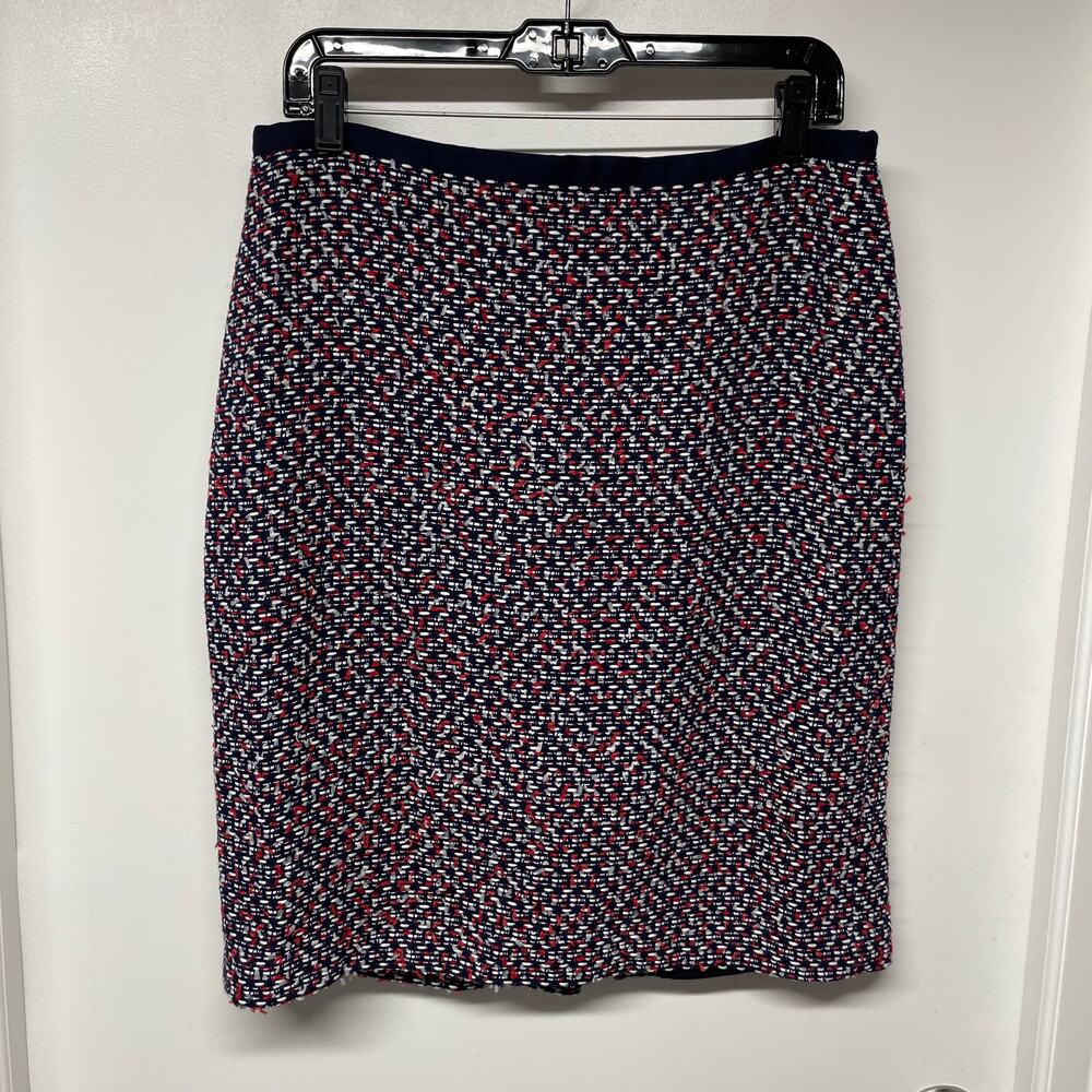 Talbots Womens Red White Blue Boucle Tweed Straight Pencil Skirt Size 10